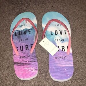 LiveLoveDream Women’s Flip Flops, Surf Theme w/ Glitter Straps, Sz 10, New!